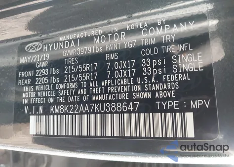 2019 Hyundai Kona Sel из США, поврежденный, VIN KM8K22AA7KU388647